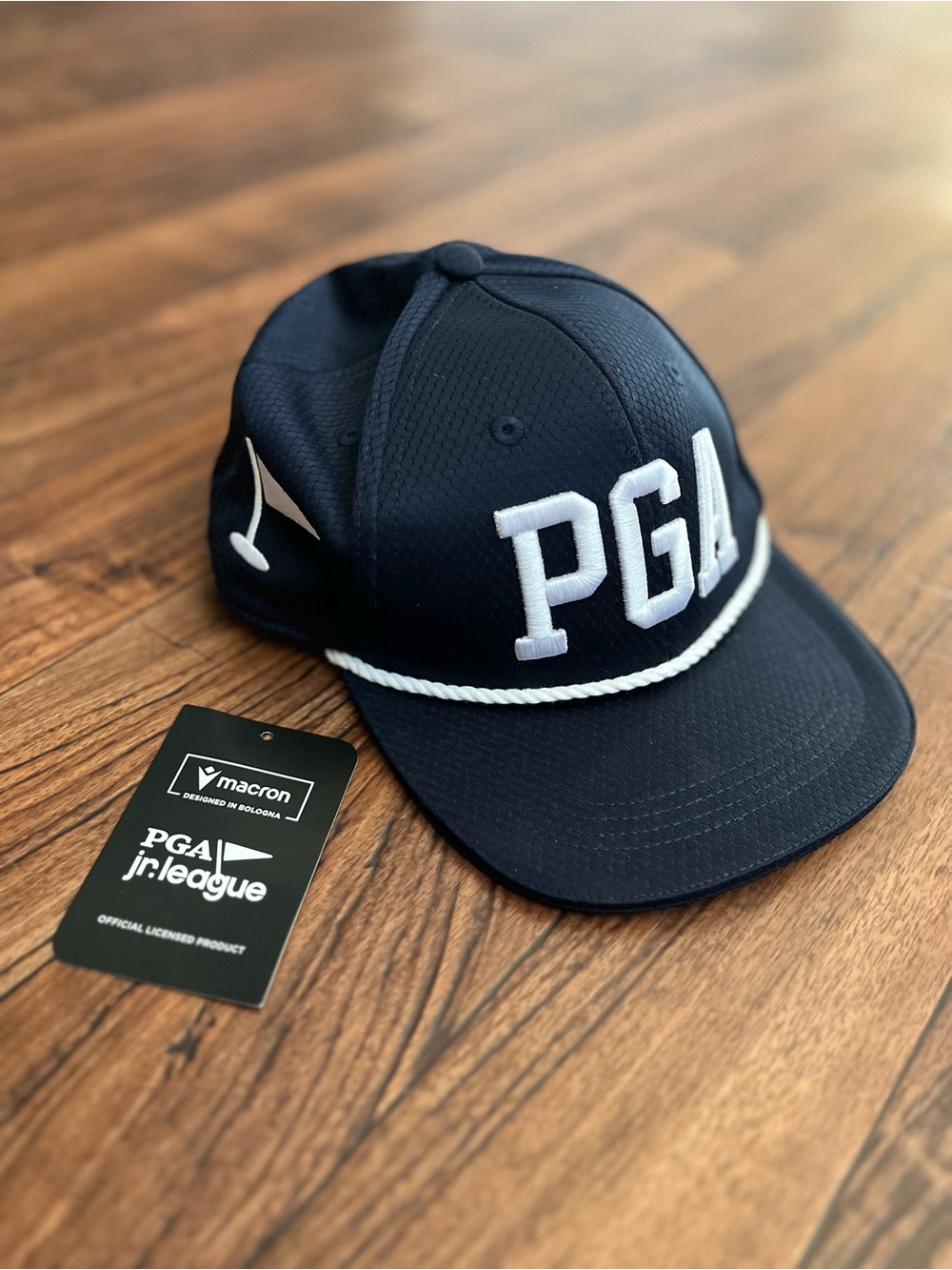 MACRON Navy and White Golf Cap with Rope Trim PGA junior league